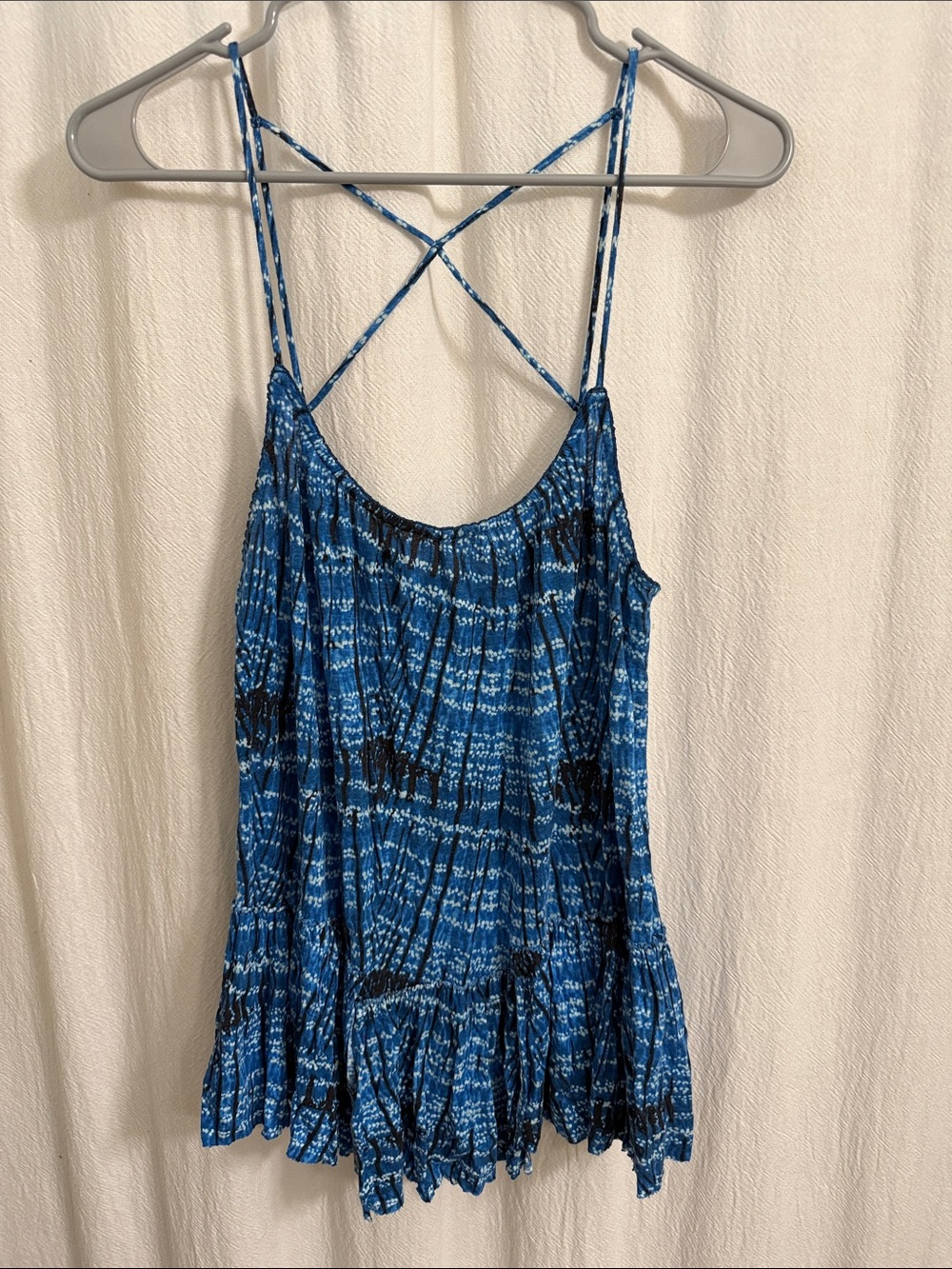 Free People Blue Printed Crisscross Strap Camisole
